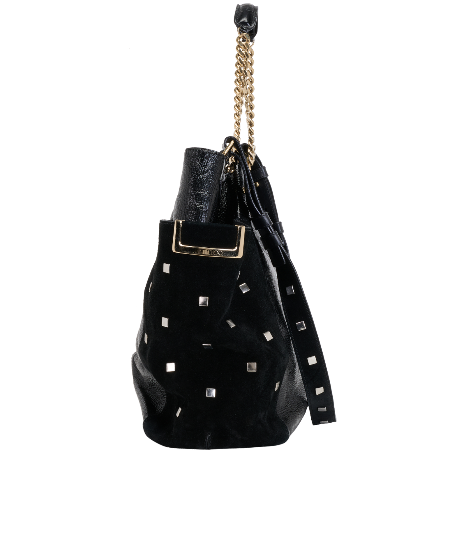 Anna Hobo, &pound;160, Handbags, Black, Patent Leather/Suede, Bottom view